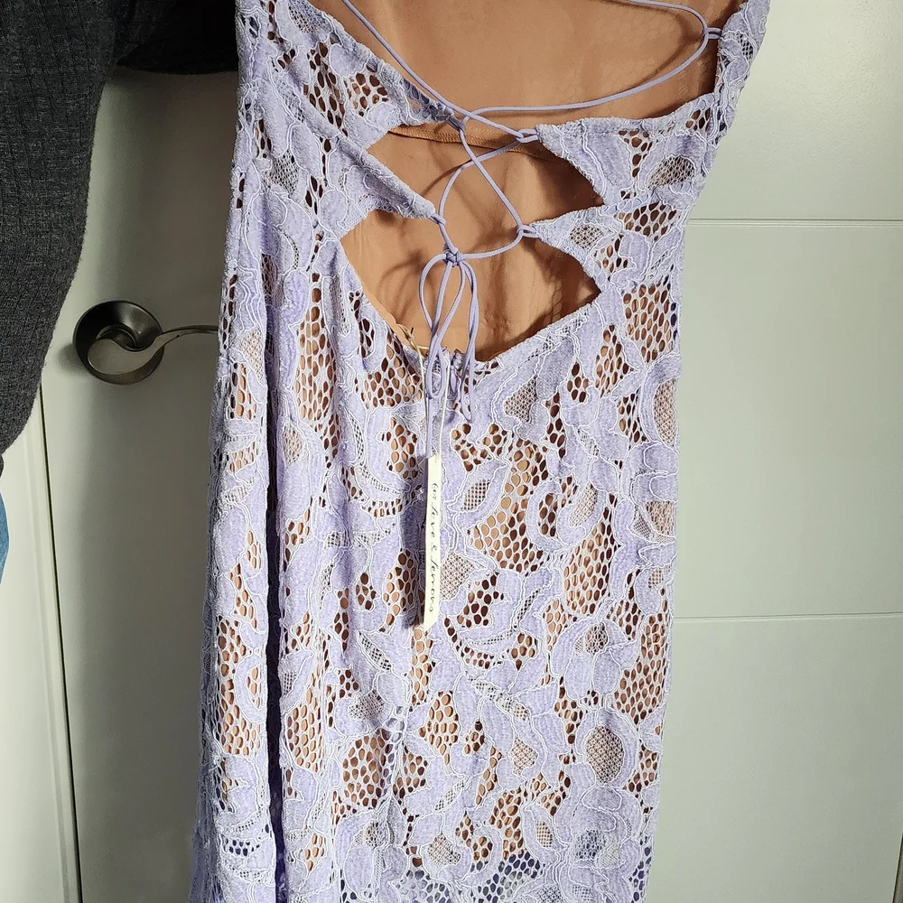 For Love & Lemons Lavender Lace Midi Dress with High Side Slit - Picture 5 of 10